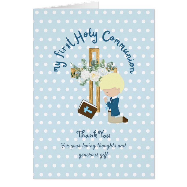BOY'S Thank You Holy Communion Card - Blonde (Front)