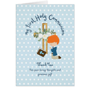 BOY'S Thank You Holy Communion Card - Red Hair