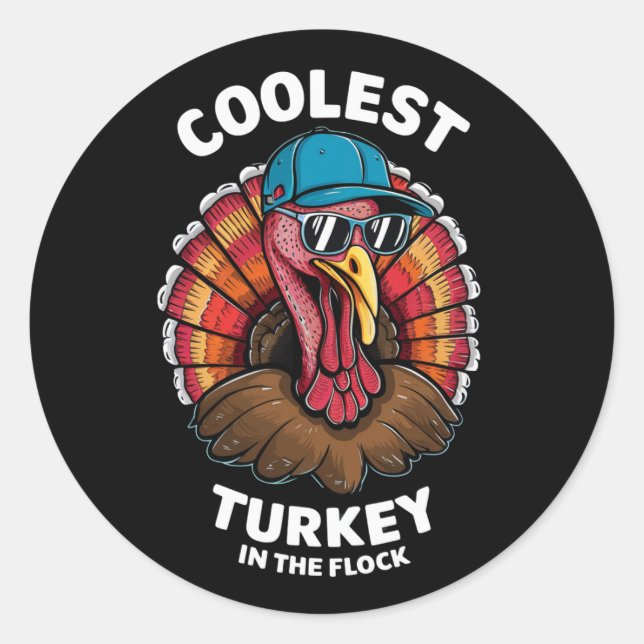 Boys Thanksgiving Kids Coolest Turkey In The Flock Classic Round Sticker (Front)