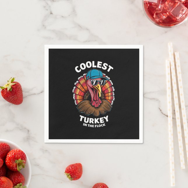 Boys Thanksgiving Kids Coolest Turkey In The Flock Napkin (Insitu)