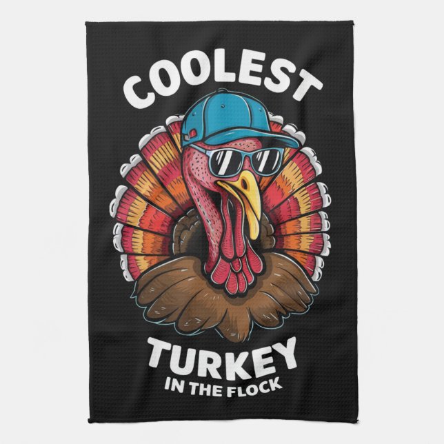 Boys Thanksgiving Kids Coolest Turkey In The Flock Tea Towel (Vertical)