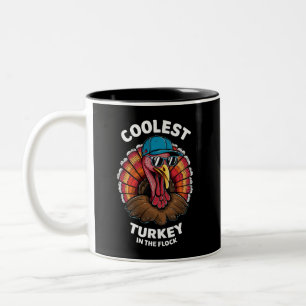 Boys Thanksgiving Kids Coolest Turkey In The Flock Two-Tone Coffee Mug