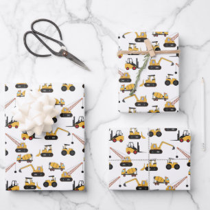 boys tiled construction party wrapping paper sheet