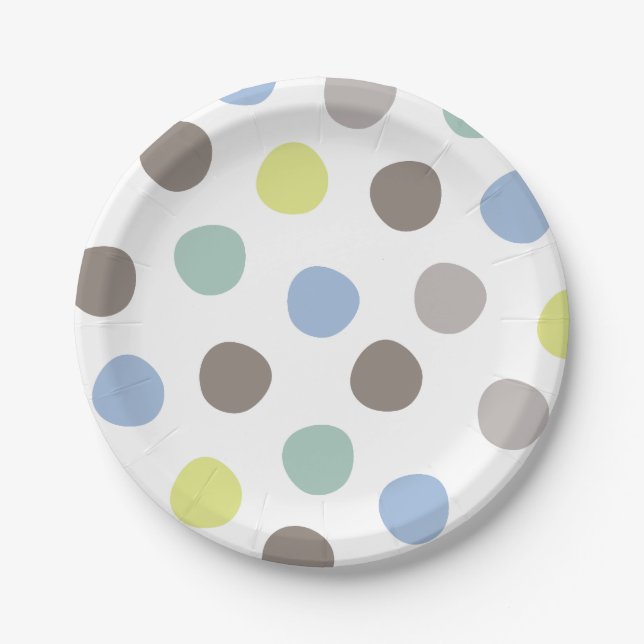 Boys Toys Birthday Pastels Polka Dots Paper Plates (Front)