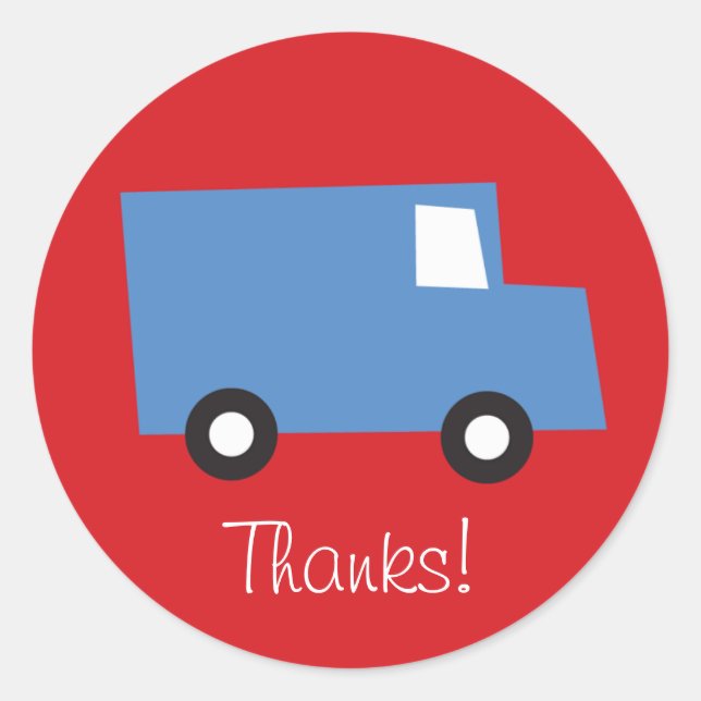 Boys Toys Blue Truck Birthday Thank You Sticker (Front)