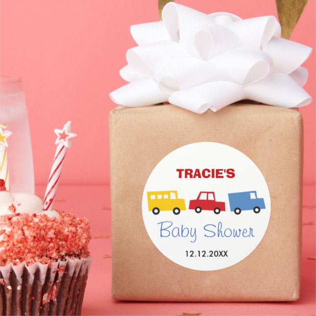 Boys Toys Colourful Fun Retro Transport Baby Showe Classic Round Sticker (Party)