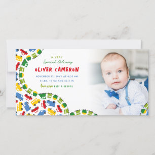 Boys Toys Colourful Transport Baby Boy Photo Birth Announcement