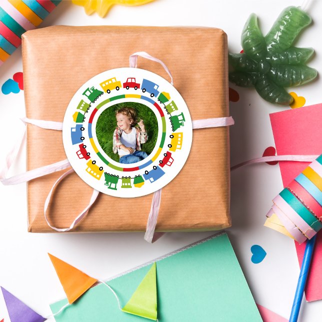 Boys Toys Colourful Transport Kid's Birthday Photo Classic Round Sticker (Creator Uploaded)