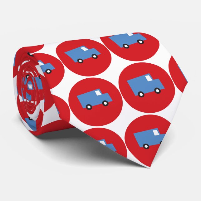 Boys Toys Fun Cute Retro Transport Blue Truck Dots Tie (Rolled)