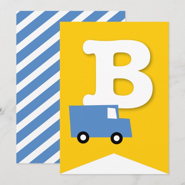 Boys Toys Kid's Birthday Party DIY Bunting Banner Invitation (Front/Back)