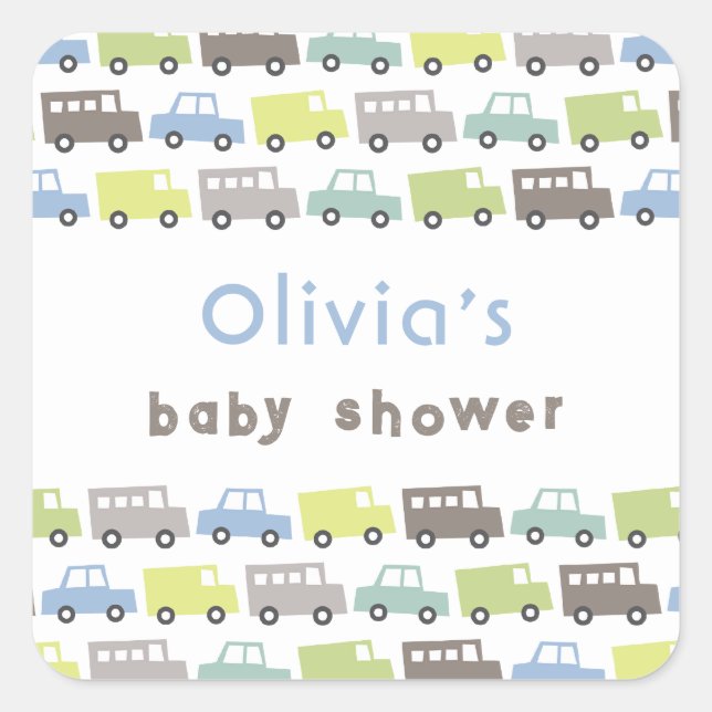 Boys Toys Pastel Blue Retro Transport Baby Shower Square Sticker (Front)