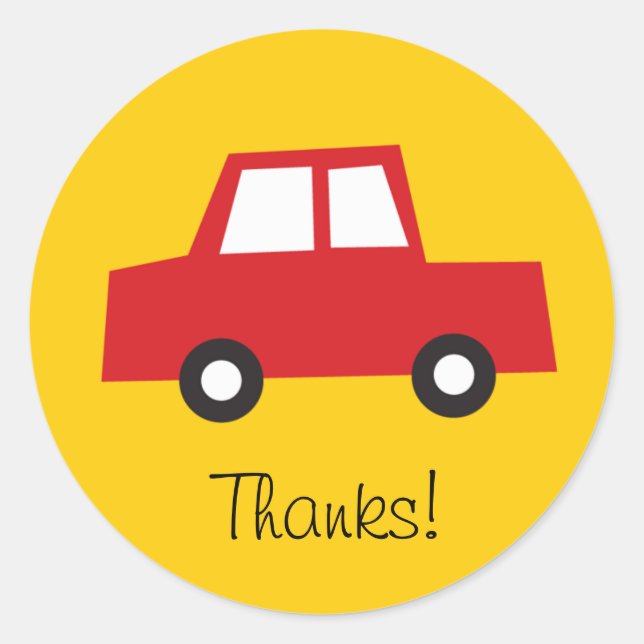 Boys Toys Red Car Kids Birthday Thank You Sticker (Front)
