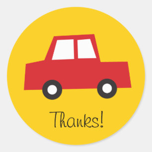 Boys Toys Red Car Kids Birthday Thank You Sticker