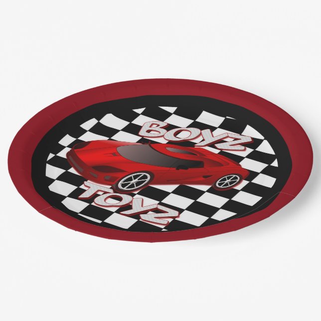 Boys Toys Red Sports Car Paper Plate (Angled)