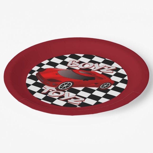 Boys Toys Red Sports Car Paper Plates (Angled)