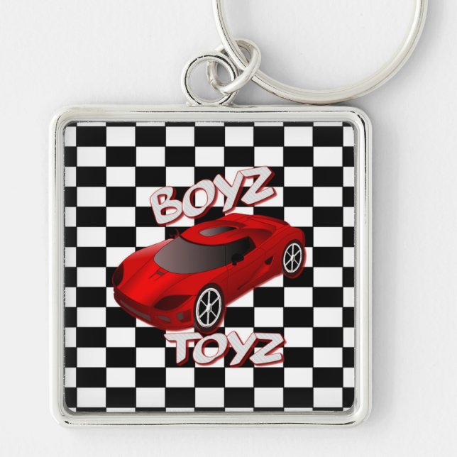 Boys Toys Red Sports Car Square Key Chain (Front)