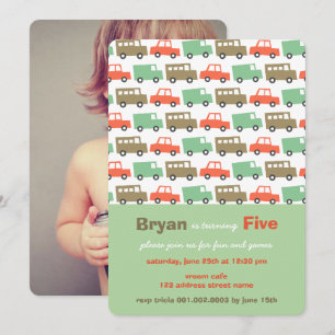 Boys Toys Retro Transport Photo 5th Birthday Party Invitation