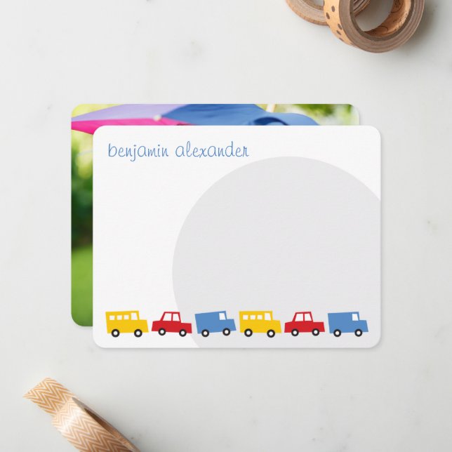 Boy's Toys Transport Baby/Kid's Birthday Thank You Note Card (Front/Back In Situ)