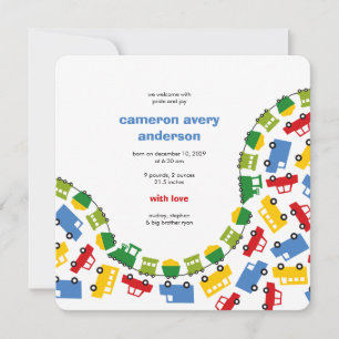 Boy's Toys Transport Baby Photo Birth Announcement