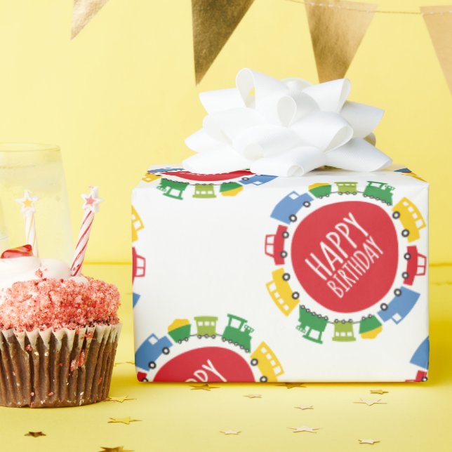 Boys Toys Transport Car Bus Truck Train Birthday Wrapping Paper (Birthday Party)