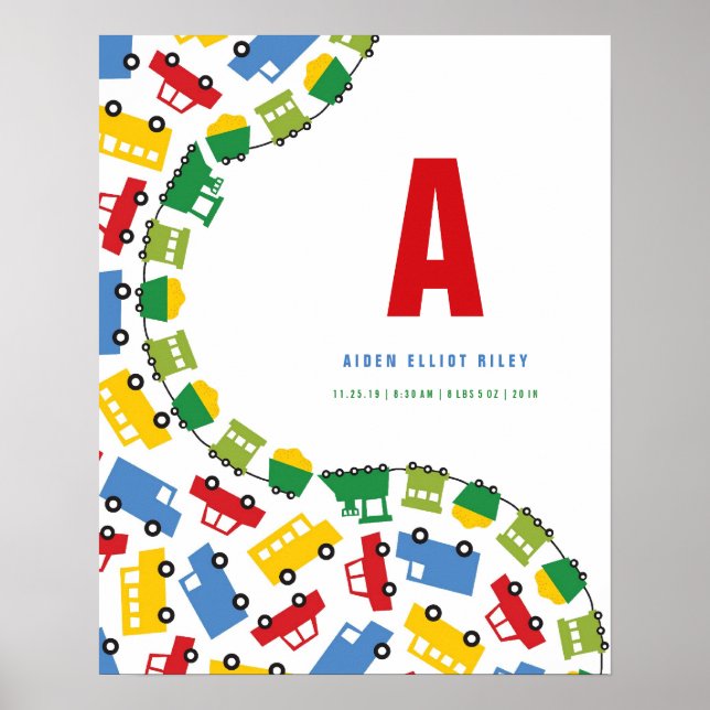 Boys Toys Transport Custom Baby Nursery Art Poster (Front)