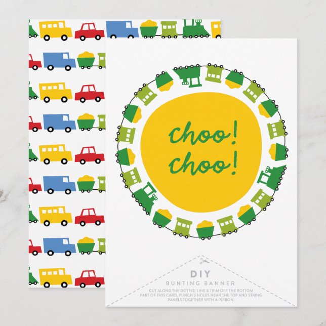 Boys Toys Transport Happy Birthday Party Banner Invitation (Front/Back)