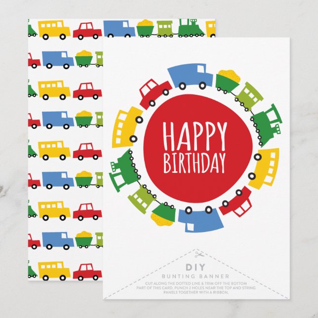 Boys Toys Transport Happy Birthday Party Banner Invitation (Front/Back)