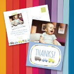 Boys Toys Transport Kid's Birthday Party Thank You Postcard<br><div class="desc">Designed by fat*fa*tin. Easy to customize with your own text,  photo or image. For custom requests,  please contact fat*fa*tin directly. Custom charges apply.

www.zazzle.com/fat_fa_tin
www.zazzle.com/color_therapy
www.zazzle.com/fatfatin_blue_knot
www.zazzle.com/fatfatin_red_knot
www.zazzle.com/fatfatin_mini_me
www.zazzle.com/fatfatin_box
www.zazzle.com/fatfatin_design
www.zazzle.com/fatfatin_ink</div>