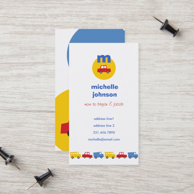 Boys' Toys Transports Car Fun Mum/Dad Calling Card (Front/Back In Situ)