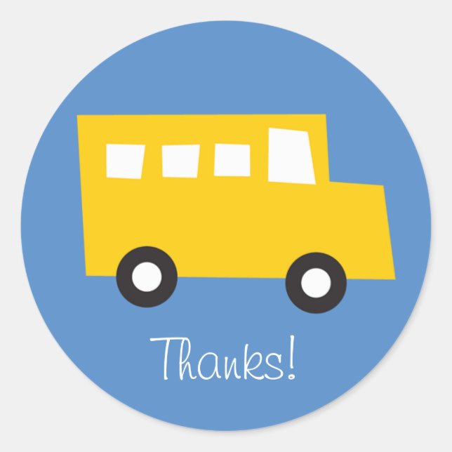 Boys Toys Yellow Bus Birthday Thank You Sticker (Front)