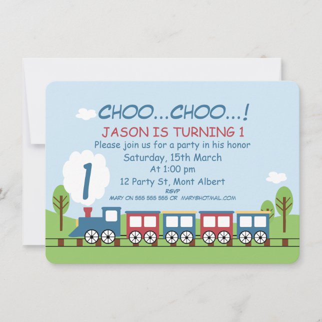 Boys Train 1st or 2nd Birthday Invitation (Front)