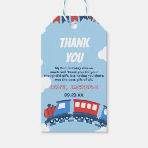 Boys Train Chugga Two Flag Blue Red White Birthday Gift Tags