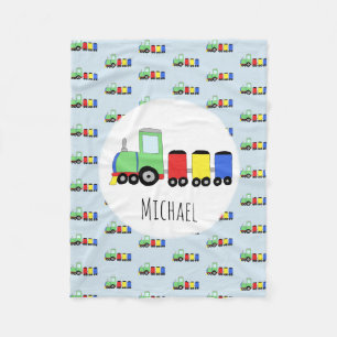 Boy's Train Pattern with Name Children's Fleece Blanket