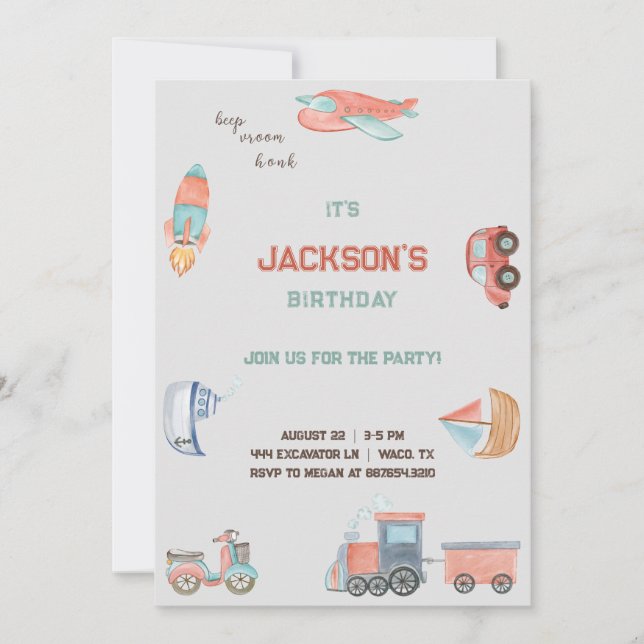  Boys transport birthday invitation. Invitation (Front)