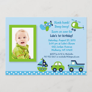 Boys Transportation Photo Birthday Invitations