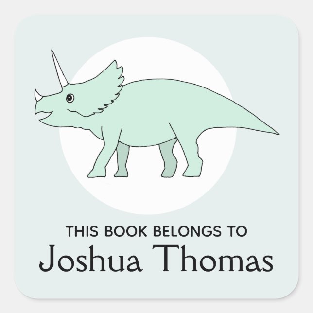 Boys Trendy This Book Belongs Dinosaur Name Kids Square Sticker (Front)