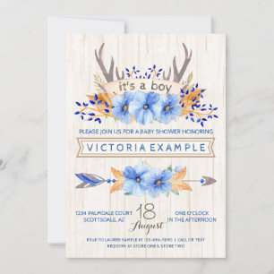 Boys Tribal Antler Baby Shower Invitations
