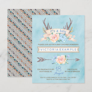 Boys Tribal Antler Boho Baby Shower Invitations