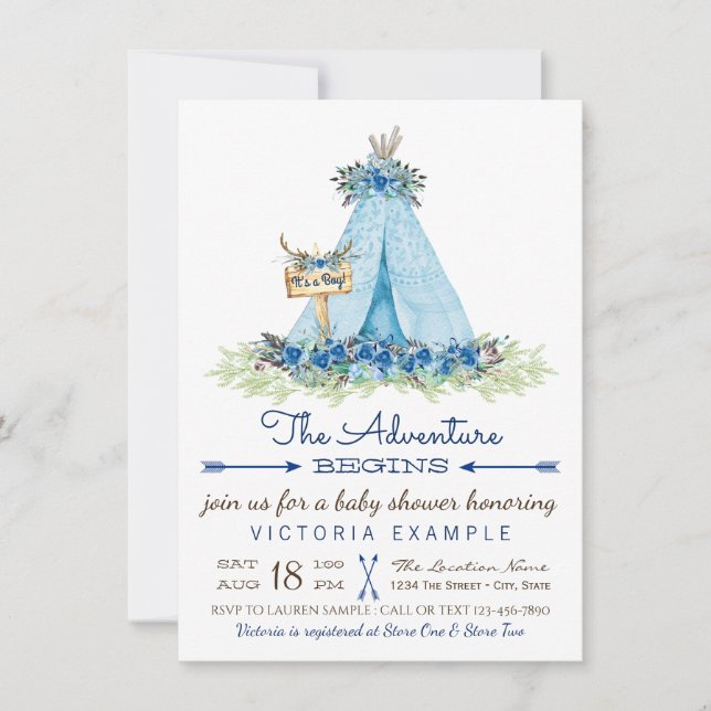 Boys Tribal Boho TeePee Baby Shower Invitations (Front)