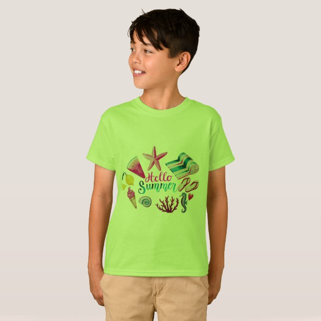 Boys' Tropical Hello Summer Tee - Vibrant Green  (Front Full)