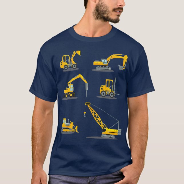 Boys Truck Construction Heavy Equipment Crane T-Shirt (Front)
