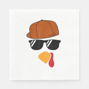 Boys Turkey Face Thanksgiving Trucker Hat Glasses Napkin