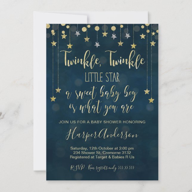 Boys Twinkle Little Star Baby Shower Invitation (Front)