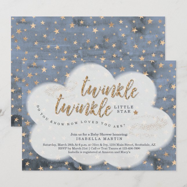 Boys Twinkle Twinkle Little Star Baby Shower Invitation (Front/Back)