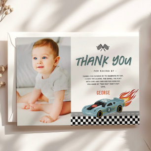 Boys Two Fast Photo Racing Car 2nd Birthday Thank You Card