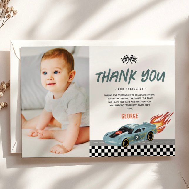 Boys Two Fast Photo Racing Car 2nd Birthday Thank You Card (Creator Uploaded)