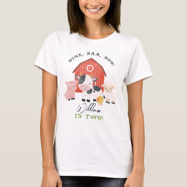 Boys “Two” Parents Farm 2nd Birthday T-Shirt (Front)