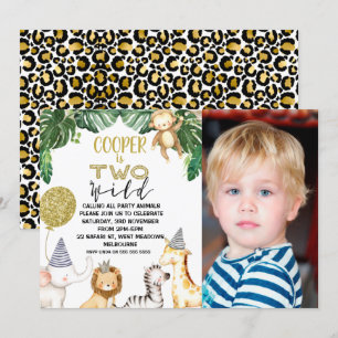 Boys Two Wild Safari Photo 2nd Birthday Invitation