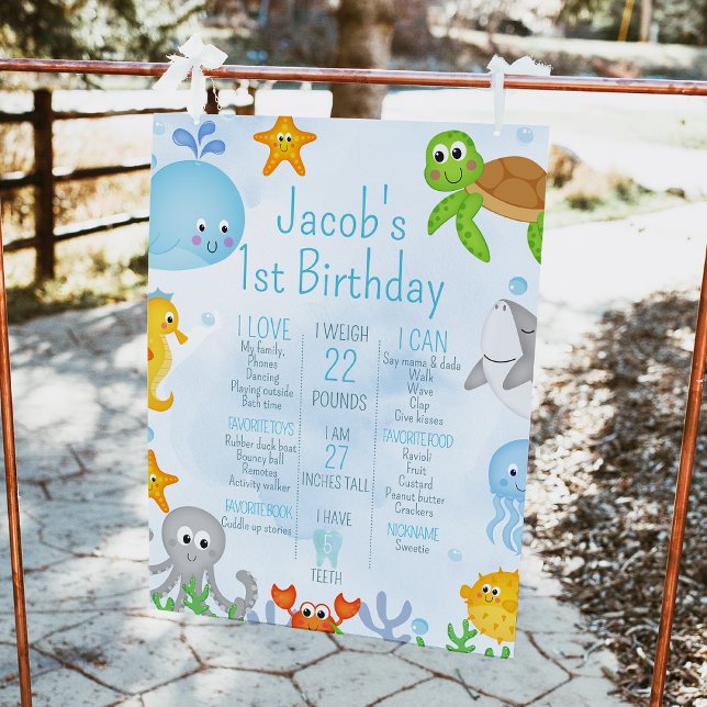 Boys Under the Sea First Birthday Milestone Poster (Boys Under The sea 1st Birthday Milestone Board, OneDer The Sea First Birthday Milestone Board )