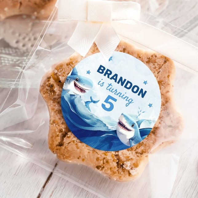 Boys Under the Sea Ocean Shark 5th Birthday Classic Round Sticker (Creator Uploaded)